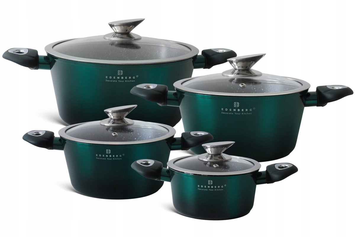 Edenberg Marmor Kookpannen Set Groen Aluminium 8 Delig