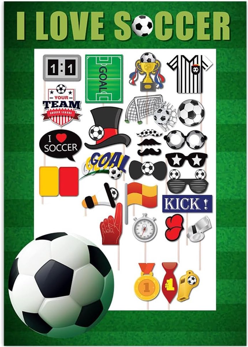 26Pcs Party Photo Booth Props Kit - Football Paper Photo Frame World Champion Game Funny Selfie Props - ShopVlot