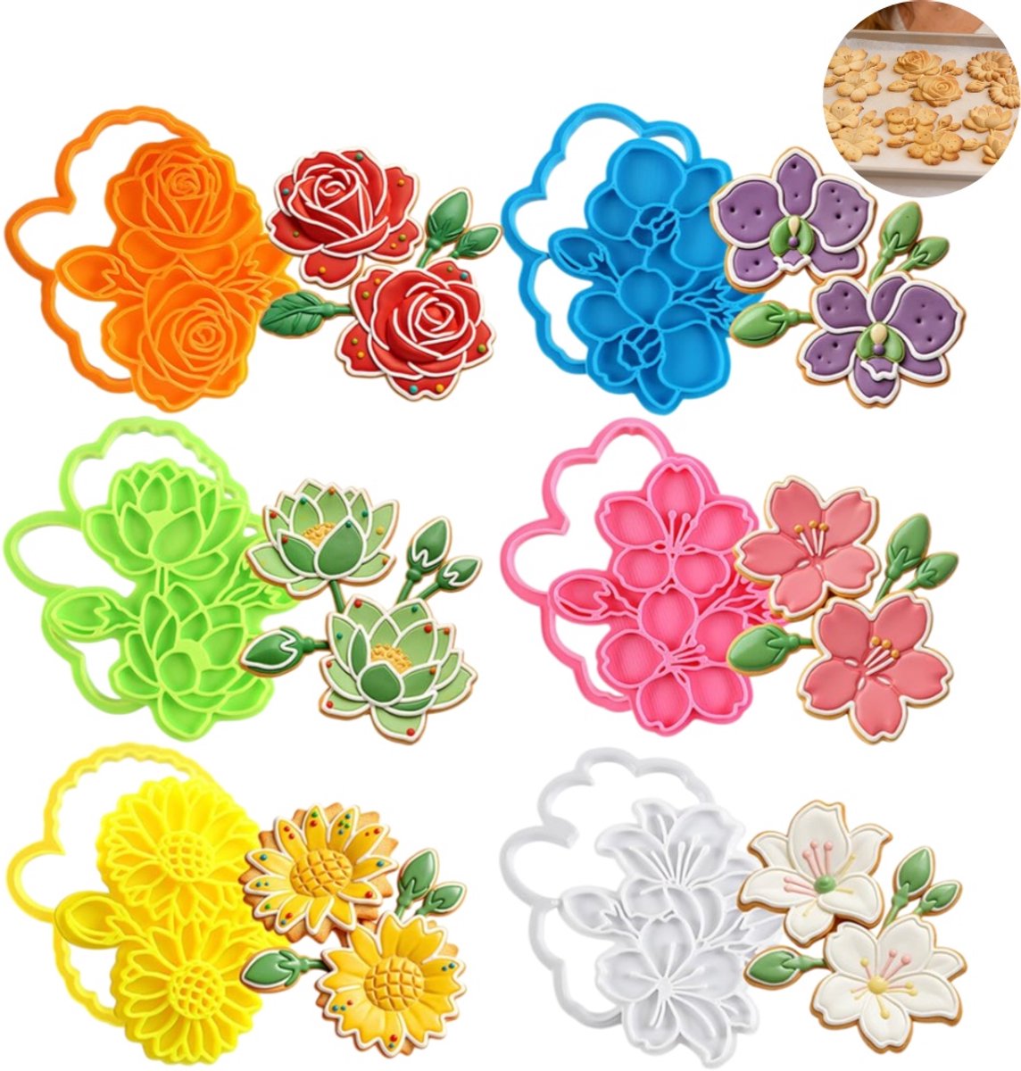 6 stuks - bloem koekjesvormen - fondant stempels - bakvormen - taartvorm - PLA - voor taartdecoratie, koekjes bakken, polymeerklei knutselen - verschillende bloemdessins (6 stijlen)