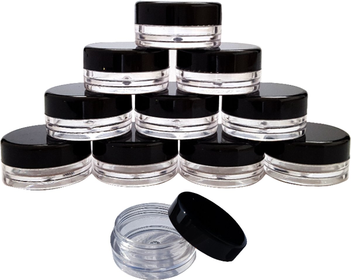 100x 3ml Potjes & Doosjes - Zwart & Transparant