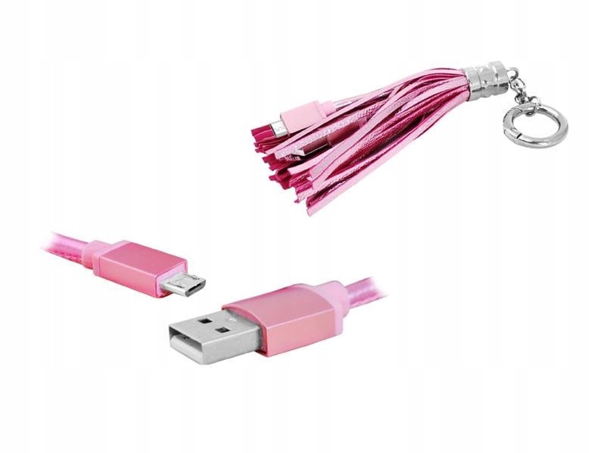 2x USB naar Micro USB Kabel met Sleutelhanger - Roze - Data & Opladen