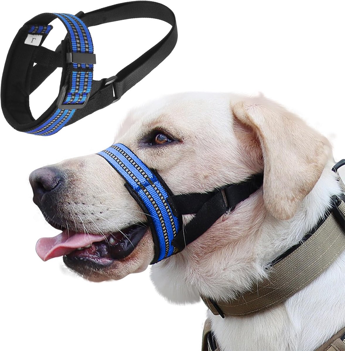 Ulisem - Hondenmuilkorf - Muilkorf voor Middelgrote en Grote Honden - Verstelbare Hondenmuilband - Ademend Nylon - Reflecterend - Tegen Bijten en Kauwen - Drinkbaar - Blauw -M
