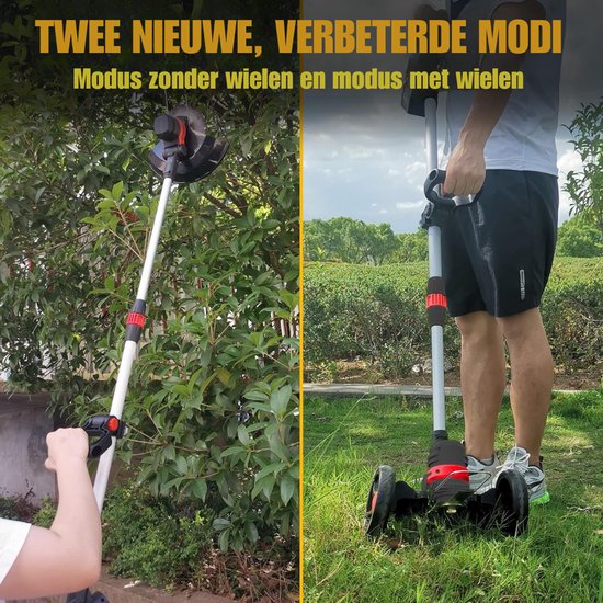 QUOVO® Onkruidborstel Electrisch - Onkruidborstel Machine - Voegenborstel - Bosmaaier Set - Kantenmaaier - Onkruidverdelger - Grastrimmer Met Accu - Incl: Accu, Zaagbladen, Messen En Oplader - Zwart/Rood - 90cm x 15cm x 13cm van Quovo — afbeelding 5