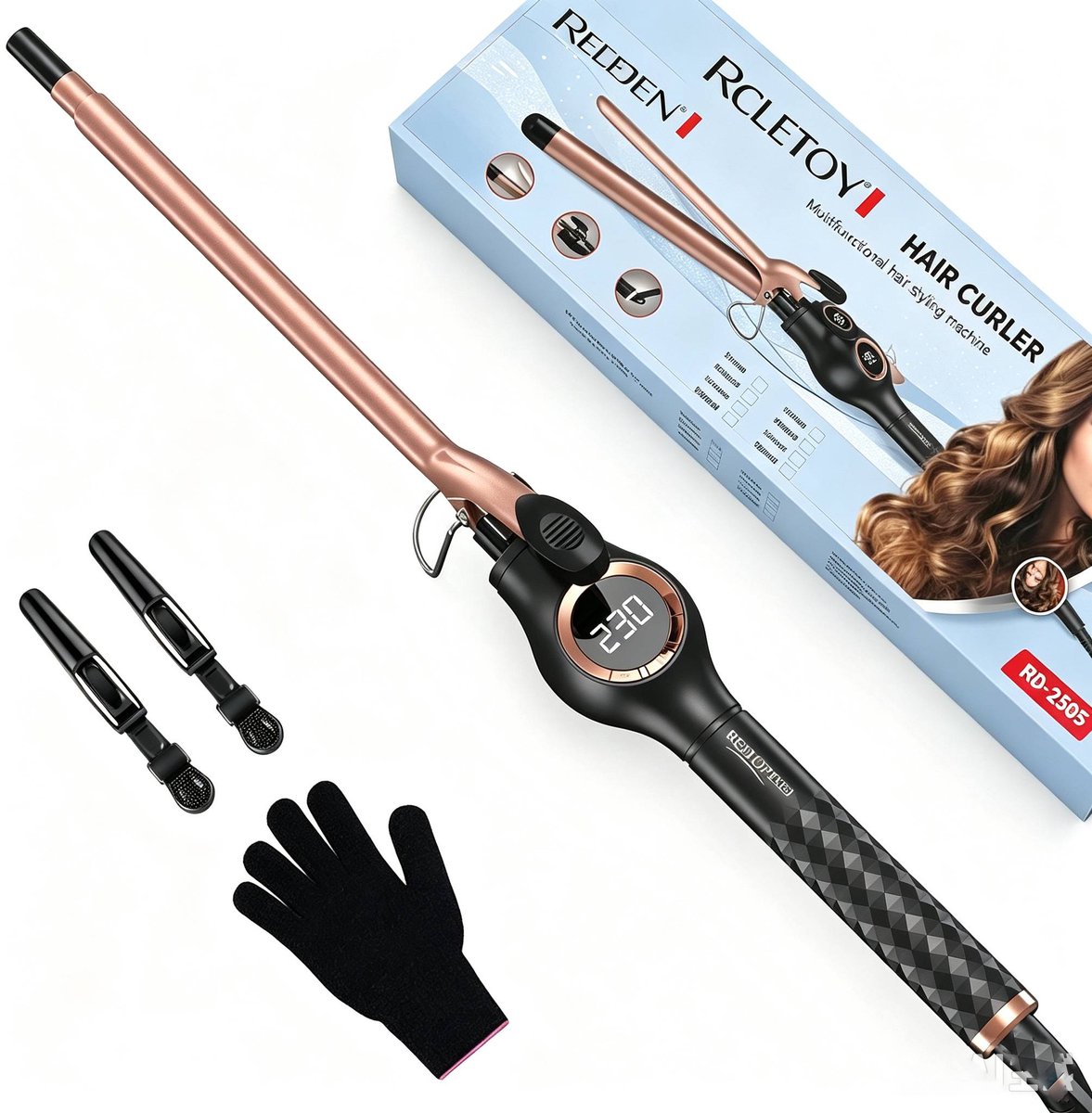 ECTEATOY® Professionele Krultang 9mm - Dunne Krultang voor Kleine Krullen - Snelle Verwarming 140-230°C - LCD-Scherm & 15 Temperatuurstanden - Keramische Toermalijn