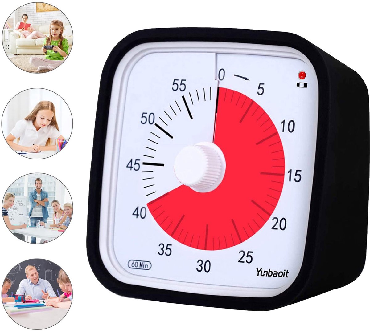 Visuele Timer 60 Minuten - Verbeterde countdown-timer met beschermhoes - Pomodoro timer voor kinderen en volwassenen - Time timer voor focus en concentratie - Zwart