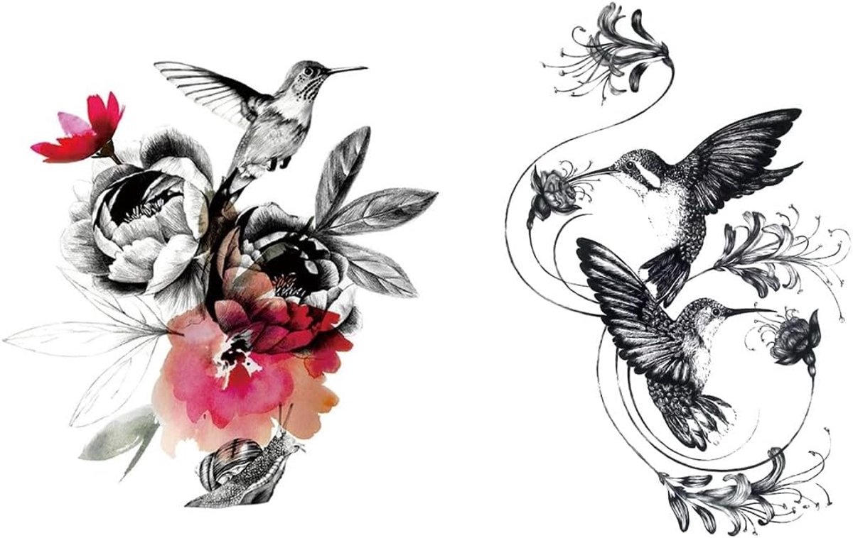 2 Sheets Temporary Bird, Tattoos, Hummingbird, Tattoos, Bird, Adhesive Tattoos, Hummingbird, Fake Tattoos, KM200 202 - ShopVlot