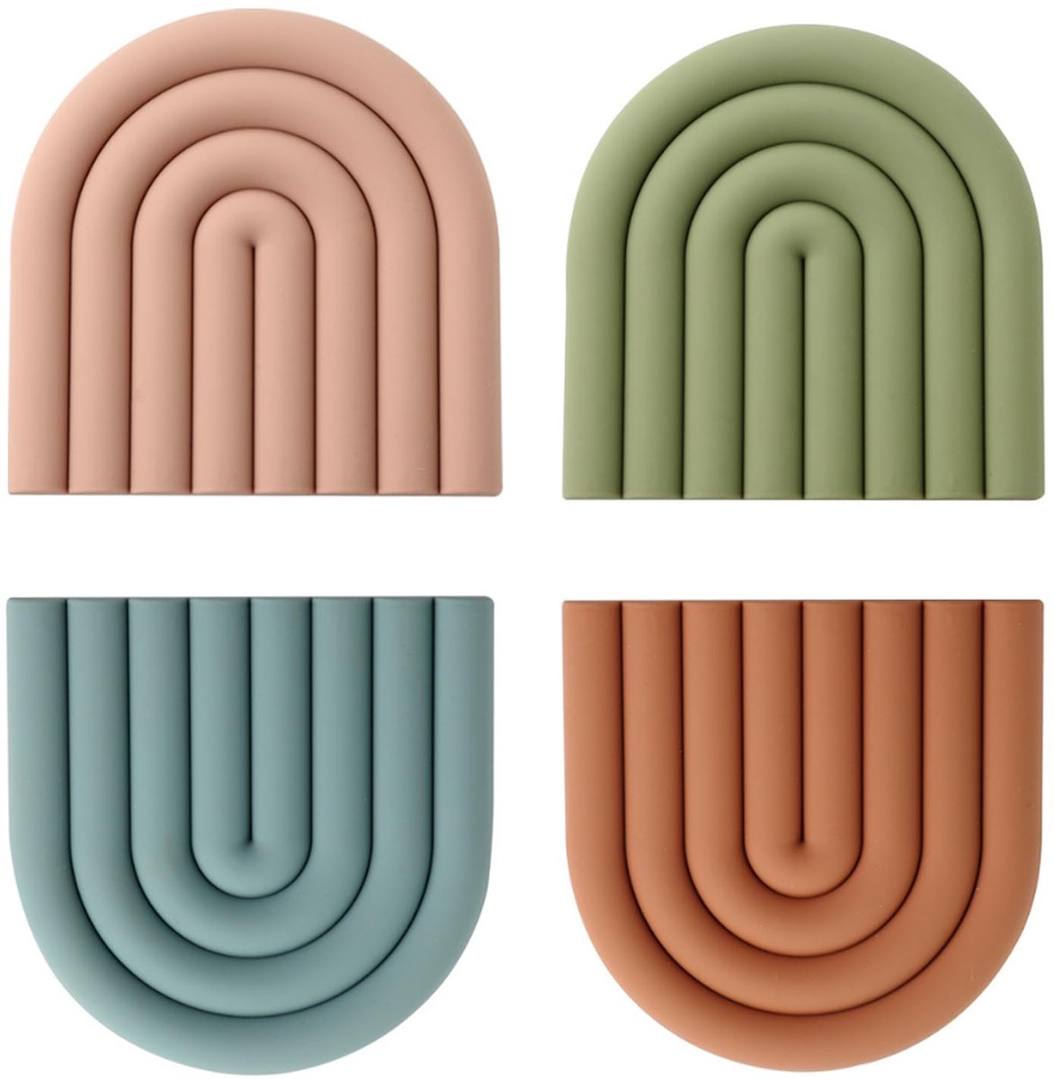 Famanu – Set van 4 kleurrijke siliconen onderzetters, hittebestendig en antislip, voor pannen en decoratie