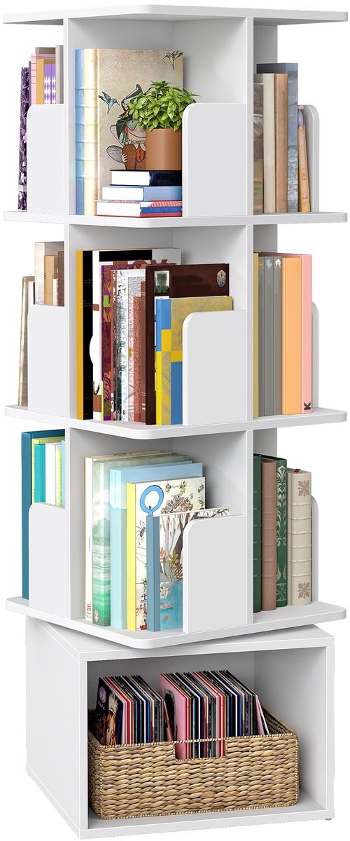 Famanu – Draaibare boekenkast uit de Custos collectie, opbergrek met 4 planken, vrijstaande kast met open vakken, 40 x 40 x 124,6 cm