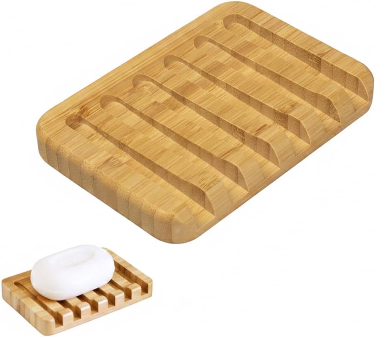 Trywise 2 Stuk Bamboe Zeepbakje - Zelfdrainerende Zeephouder met Horizontale Latten - Voor Badkamer, Douche en Keuken