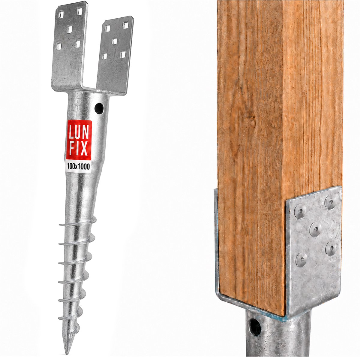 LUN FIX - Paalsteun U - 100x100 mm - grondanker voor inschroeven 1000 mm - 1 stuk