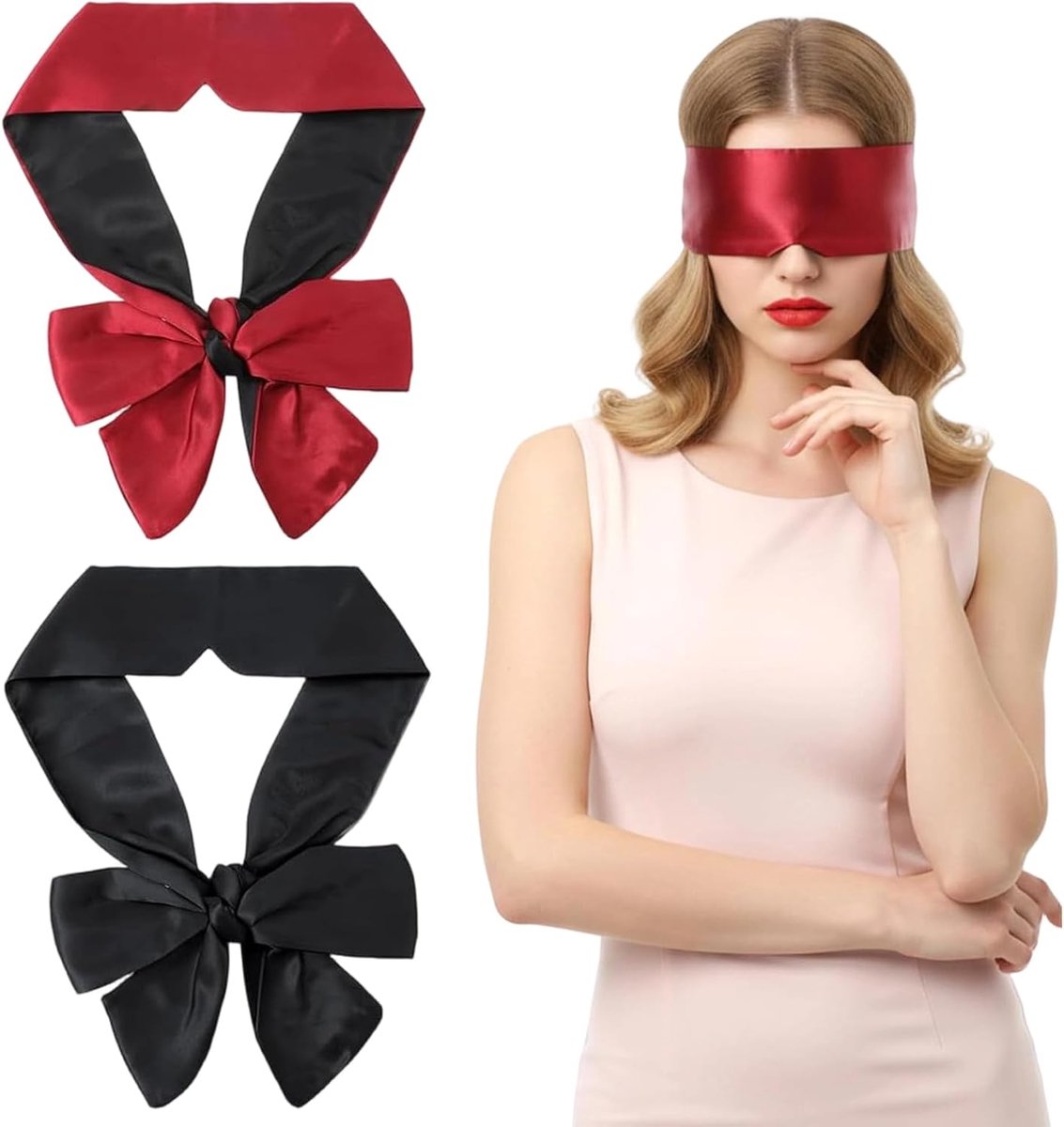 2 stuks slaapmasker van zijde, verduisterend oogmasker voor nacht en reizen, zacht en verstelbaar oogmasker, set met 2 - ShopVlot