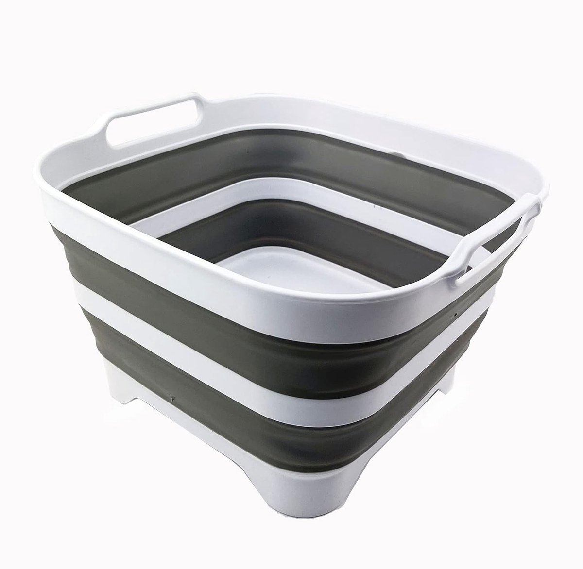 Wasteil opvouwbaar - Wit/Grijs/Wit - 33,5 x 32,5 x 21 cm - Inklapbare vaatpan met afvoerplug - Voor binnen en buiten gebruik