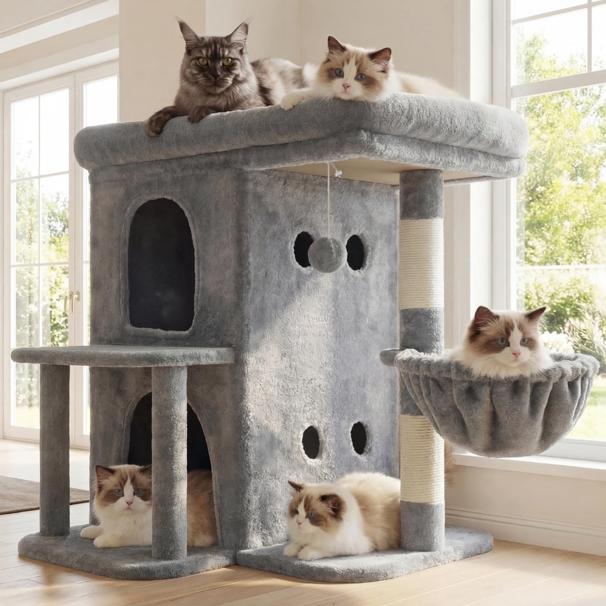 Famanu – Kattentoren van 65 cm met ruime bovenbank, ideaal voor grote katten