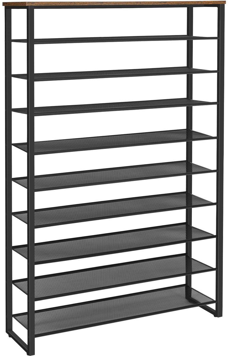 Famanu – Schoenenrek met 10 niveaus, 100 cm hoog, voor 40-50 paar schoenen, ruimtebesparend, voor hal en woonkamer, vintage bruin-zwart