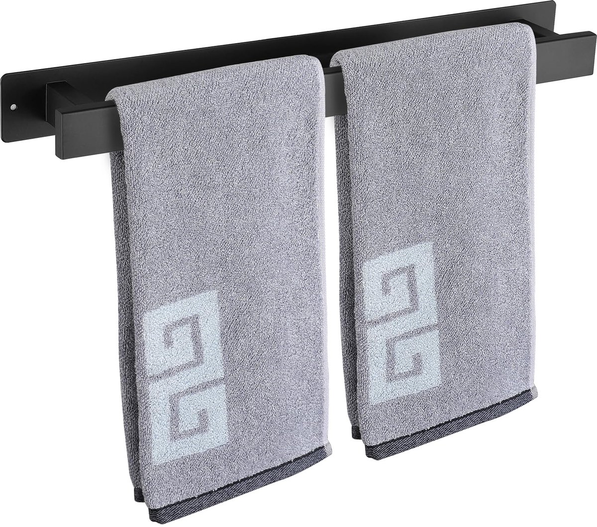 Famanu – Handdoekenrek met zelfklevende of schroefmontage, roestvrijstalen handdoekhouder, waterdicht en roestvrij, voor badkamer en keuken (50 x 6,6 x 5,1 cm, mat zwart)