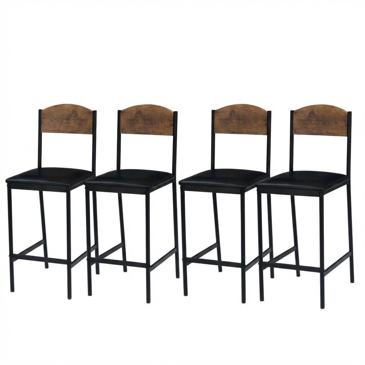 Set van 4 barkrukken, 100cm bartafelhoogte barkrukken met brede comfortabele zitting, moderne vierkante beklede barkruk met rugleuning en voetsteun voor keukeneiland, barblad en eetkamer