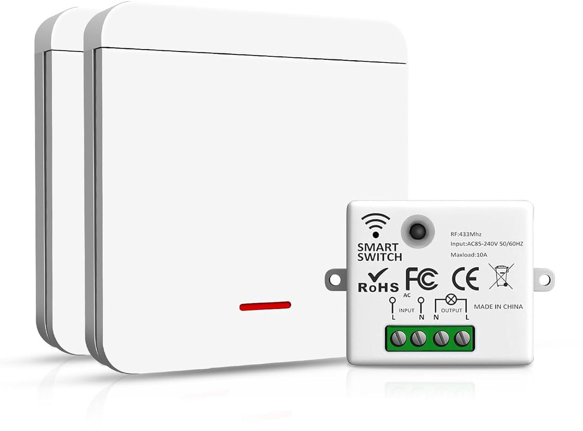433MHz Wireless Switch - 2 Switches and 1 Receiver 10A, Easy Installation, Wireless and Battery-Free Radio Switch - ShopVlot