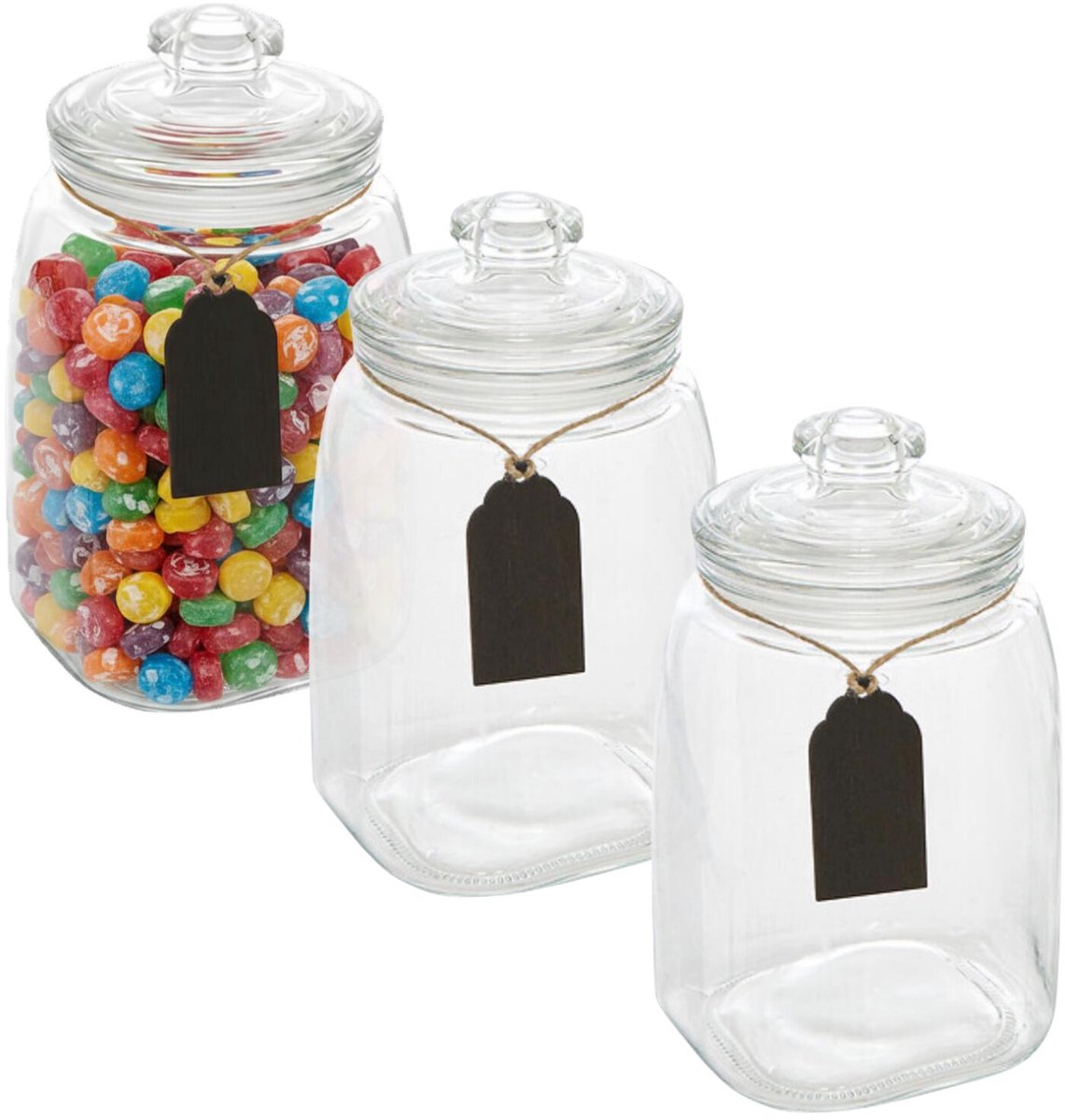 5Five luxe voorraadpot Candyman - 3x - snoeppot - glas - met deksel - 2 liter - voorraadpot - bewaarpot - 14 x 20 cm