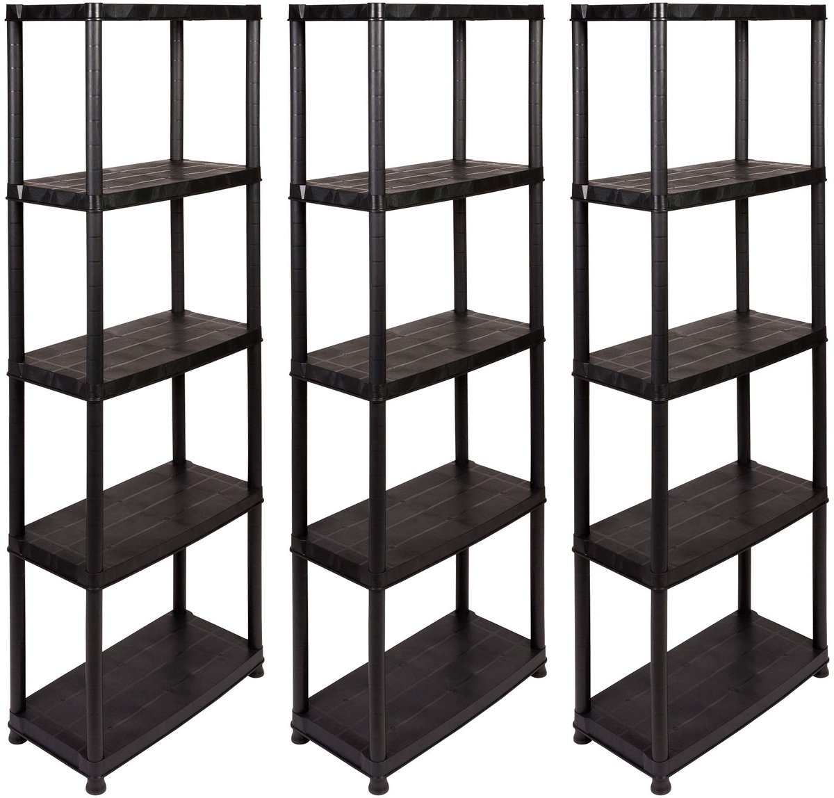 Famanu – 3 stuks kunststof rek met vijf stevige planken, elke plank belastbaar tot 25 kg, afmetingen per plank 60 x 30,5 x 170 cm
