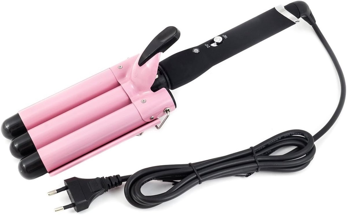 Wafeltang - Roze en Zwart - 35 x 10 x 10 cm - Professionele Stijltang met 3 Takken voor Alle Haartypes