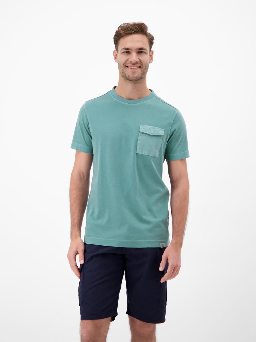 LERROS T-shirt met ronde hals en borstzak , Maat: S , Kleur: SOFT TEAL , 100% katoen