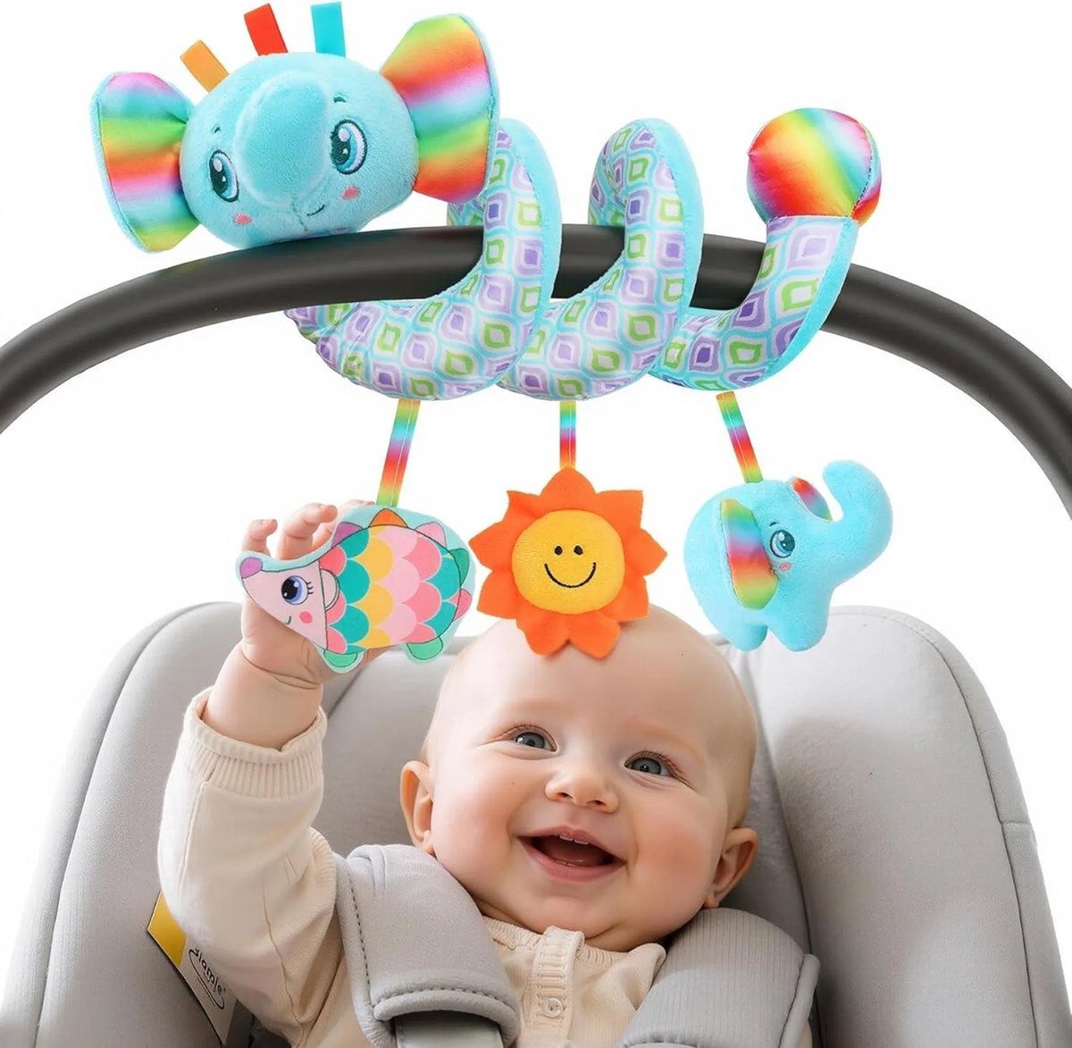 Casalora Box Spiraal Speelgoed Baby – Babybox/Kinderwagen – 0 Jaar voor Autostoelspeeltje Jongen & Meisje – Activiteitenspiraal Knuffel