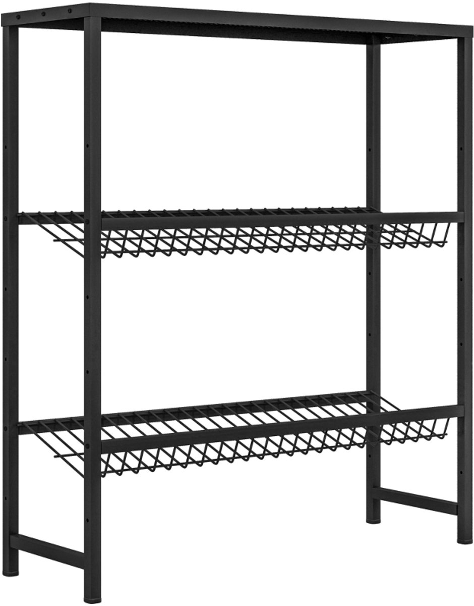 Zwart Drankkratrek 103 x 33 x 113,5 cm, Verstelbaar Opbergrek met 2 Niveaus, Drankkrattenhouder, Flessenrek, Kistenrek, Metalen Rek, tot 210 kg, voor Keuken, Berging, Garage