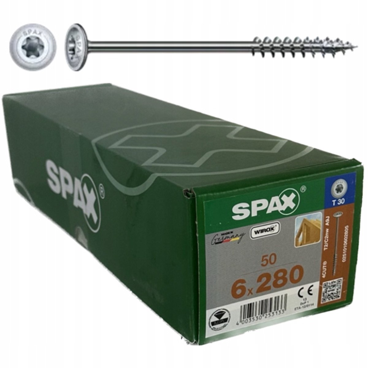 Spax houtbouw schroeven 6x280mm WIROX platkop 50 stuks
