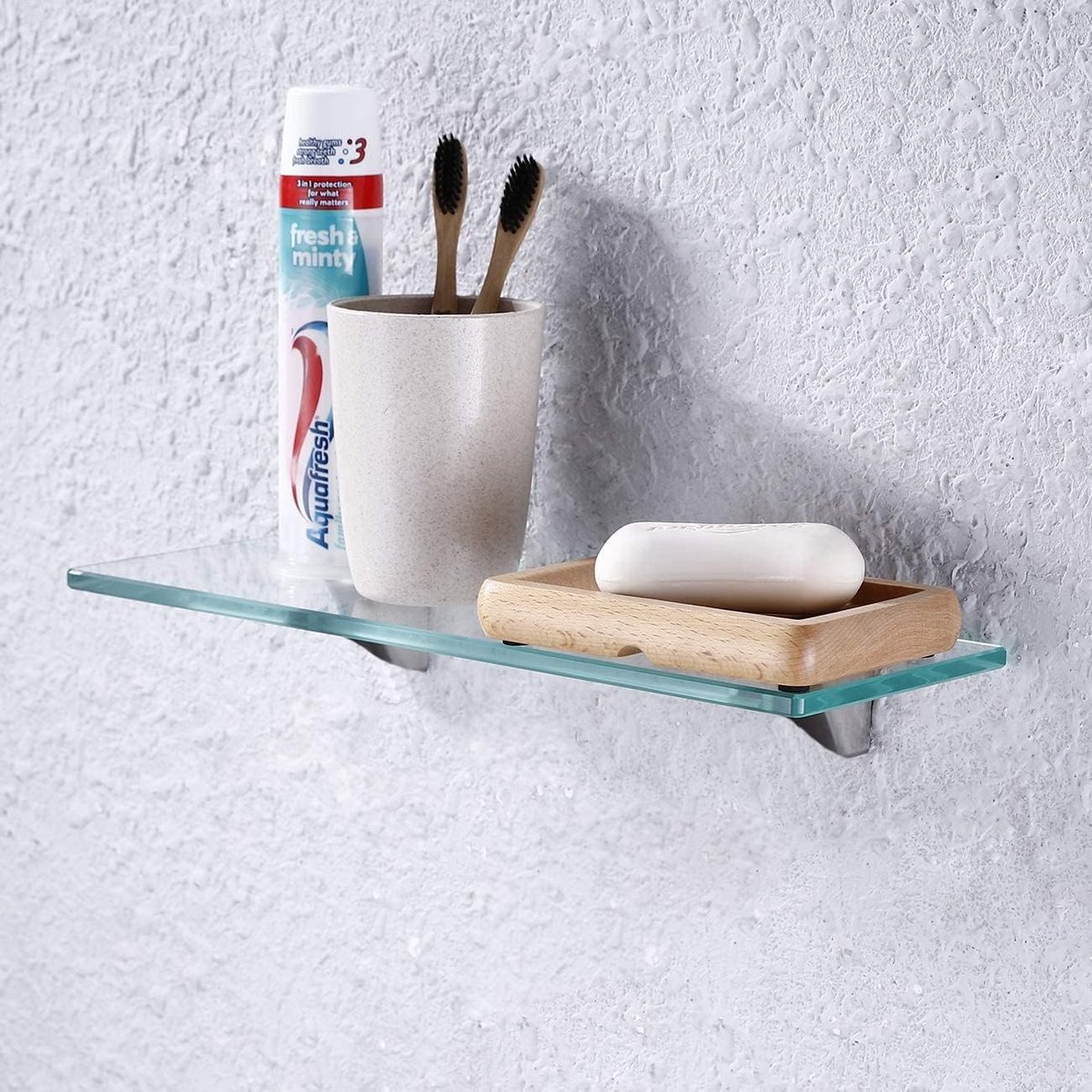 Bathroom rack made of tempered glass, glossy, transparent, with chrome fasteners 40 cm - ShopVlot