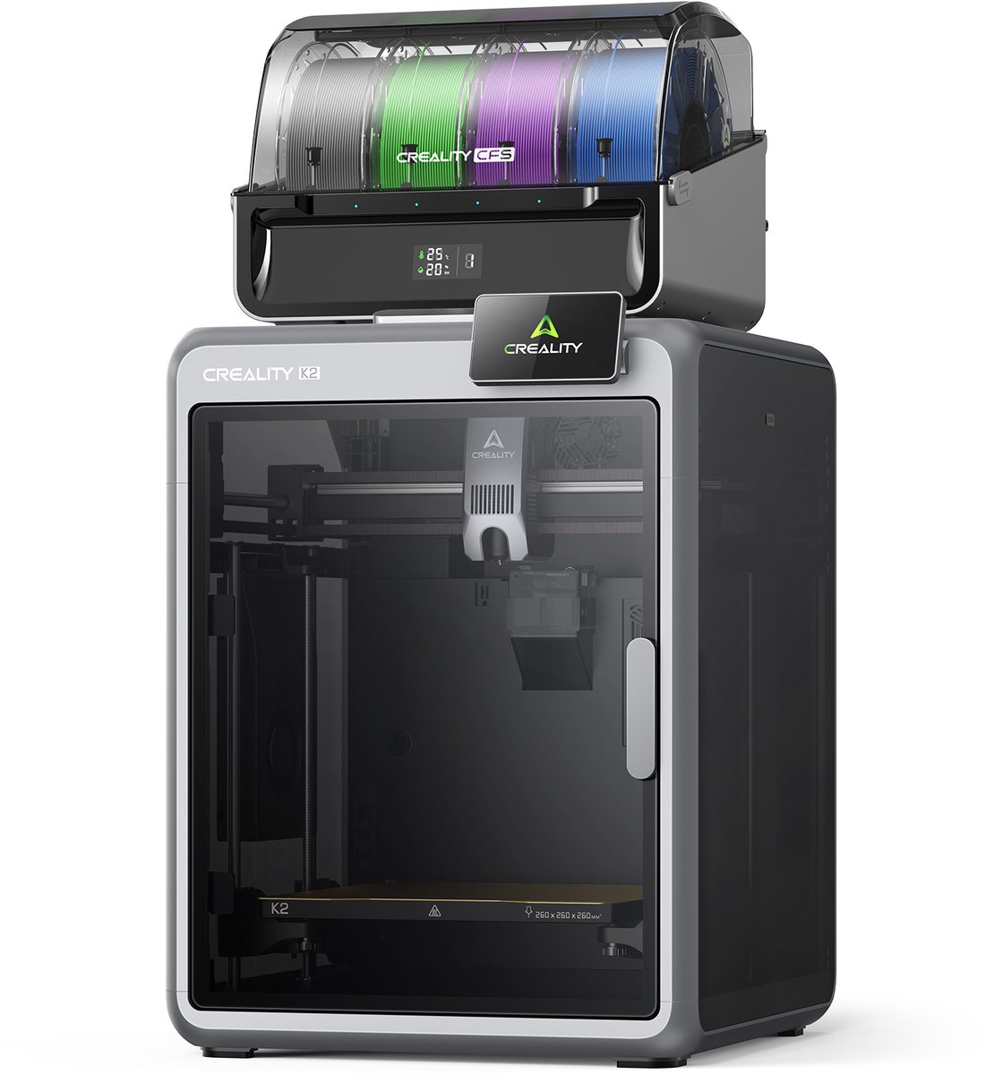 Creality K2 Combo 3D Printer – Multicolour Print met CFS – 600 mm/s High-Speed – Automatische Bed Leveling – Volledig metalen frame – AI-Camera – Touchscreen – WiFi & App – 260 × 260 × 260 mm – Direct Printklaa