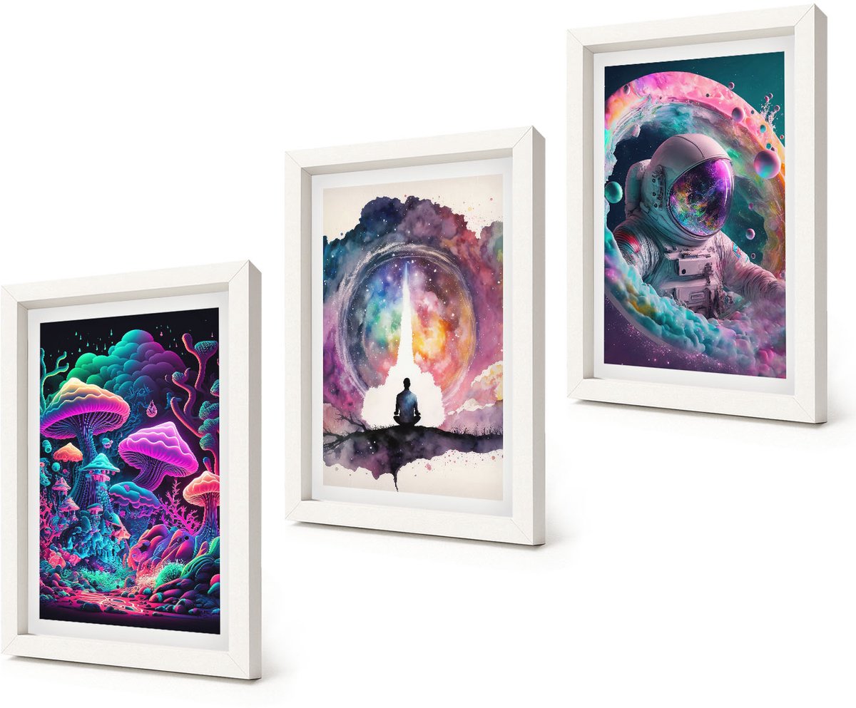 Coloray 3-Delige Schilderij Set - Kleurrijke fantasiekunstillustraties - 20x30 - Stijlvolle Muurdecoratie - Slaapkamer - Interieur Decoratie