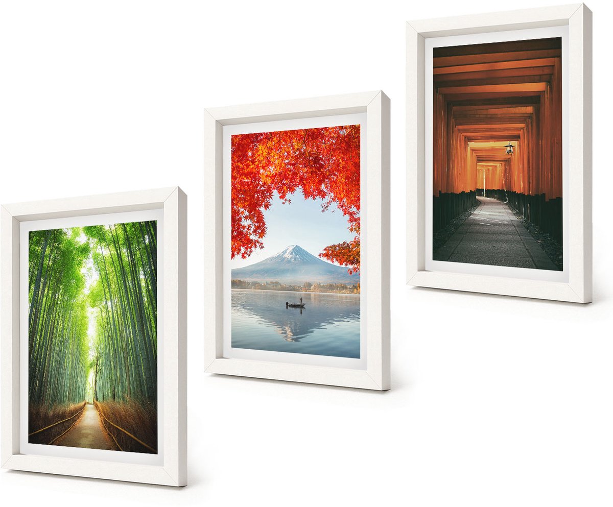 Coloray 3-Delige Schilderij Set - Bamboebos, Mount Fuji, Torii-pad, Landschappen van Japan - 20x30 - Decoratieve Schilderijen - Woonkamer - Interieur - Woonkamer Decoratie