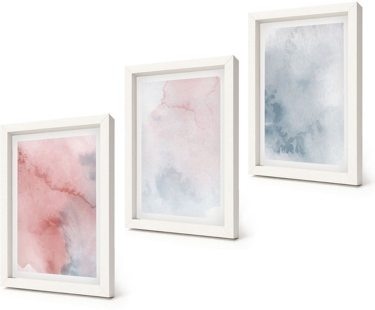Coloray 3-Delige Schilderij Set - Pastelkleurige aquarelverf op canvas met kleurrijke texturen - 20x30 - Decoratieve Muurdecoratie - Slaapkamer - Interieur Decoratie