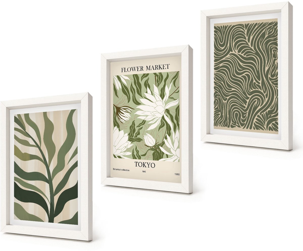 Coloray 3-Delige Schilderij Set - Plantenpatronen, botanische decoraties, boho-stijl - 20x30 - Schilderijen Set - Wanddecoratie - Woonkamer - Interieur Decoratie