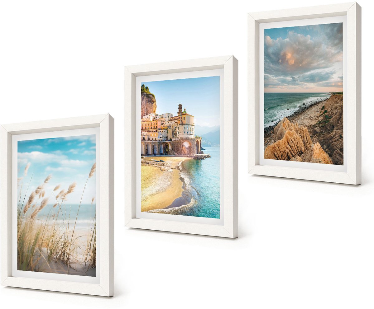 Coloray 3-Delige Schilderij Set - Kustlandschappen met strand, stad en kliffen - 20x30 - Schilderijen Set - Wanddecoratie - Woonkamer - Woonkamer Decoratie