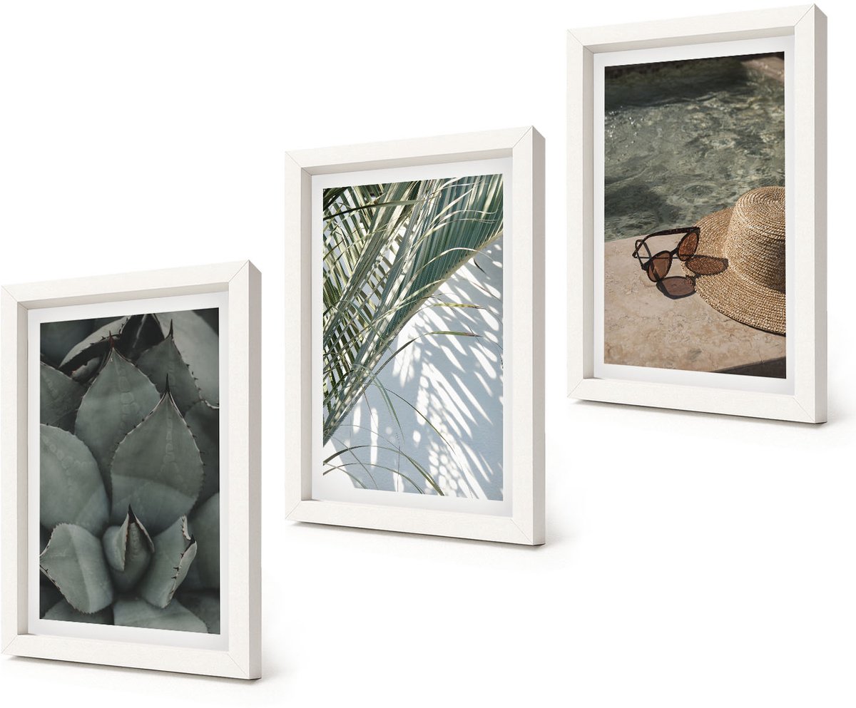 Coloray 3-Delige Schilderij Set - Tropische planten en zomerse decoraties - 20x30 - Decoratieve Schilderijen - Wanddecoratie - Hal