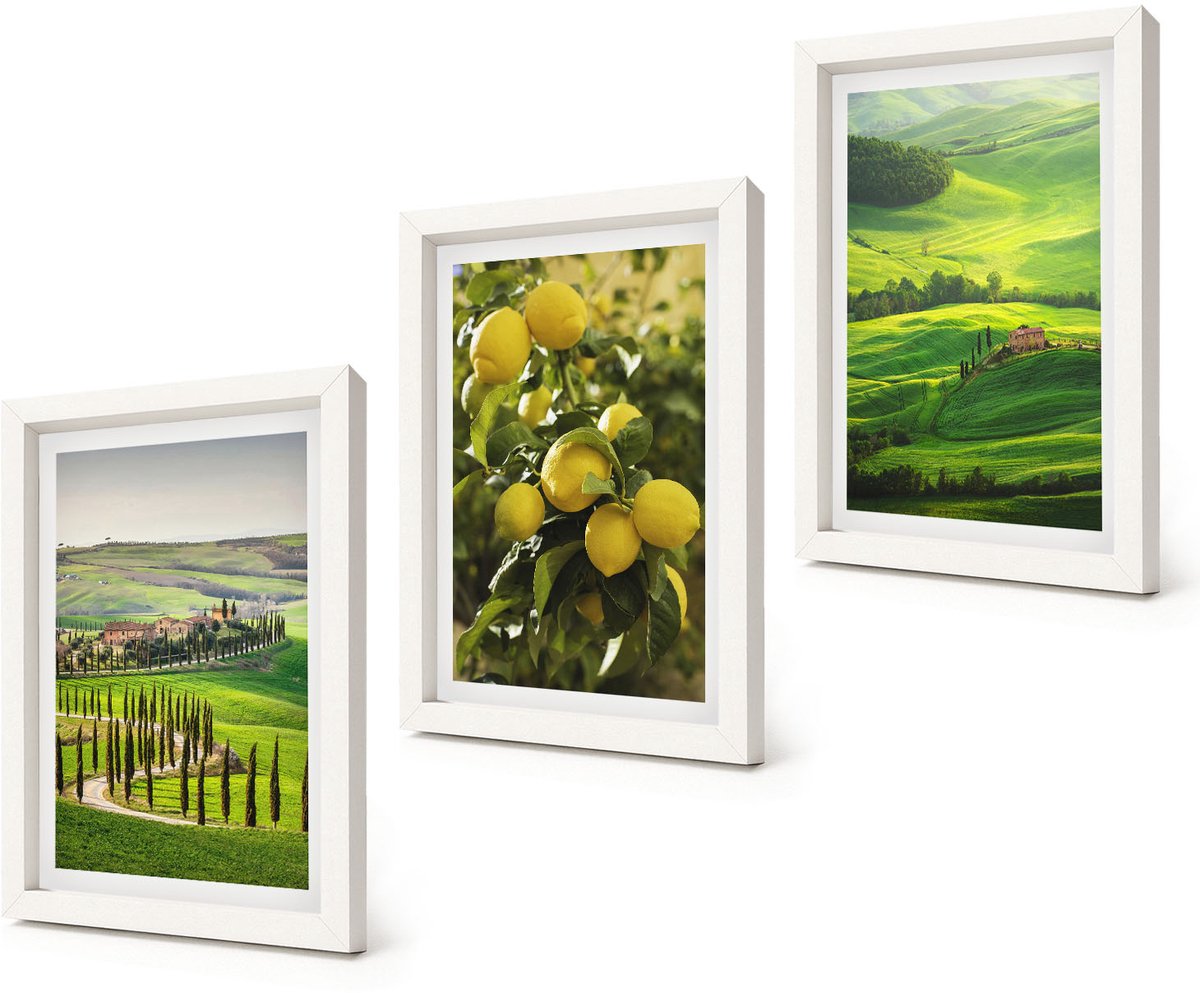 Coloray 3-Delige Schilderij Set - Italiaanse landschappen met citrusbomen en groene heuvels - 20x30 - Wanddecoratie - Muurdecoratie - Woonkamer - Decoratieve Schilderijen