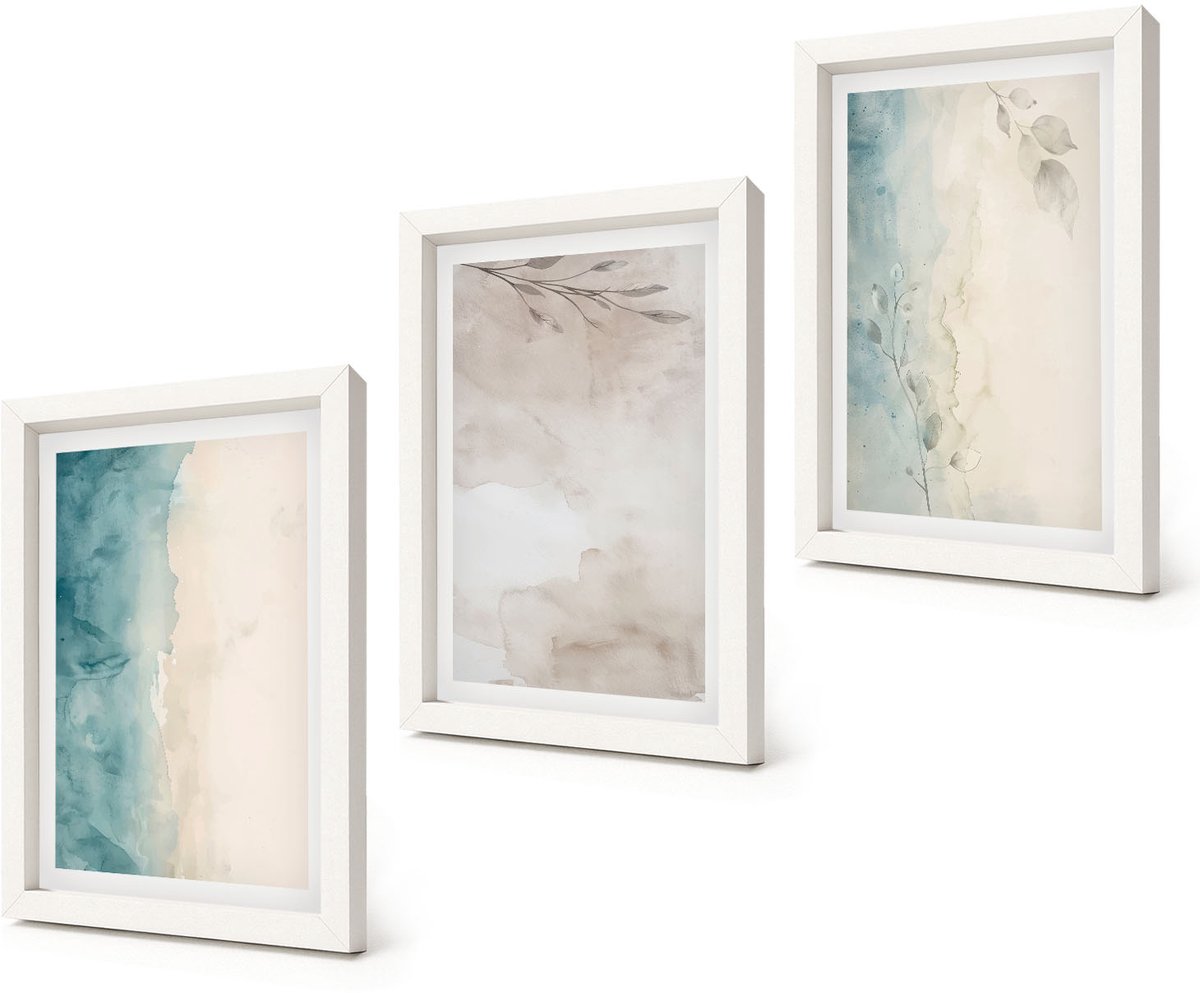 Coloray 3-Delige Schilderij Set - Subtiele aquarelverftextuur - 20x30 - Wanddecoratie - Schilderijen Set - Interieur - Stijlvolle Muurdecoratie