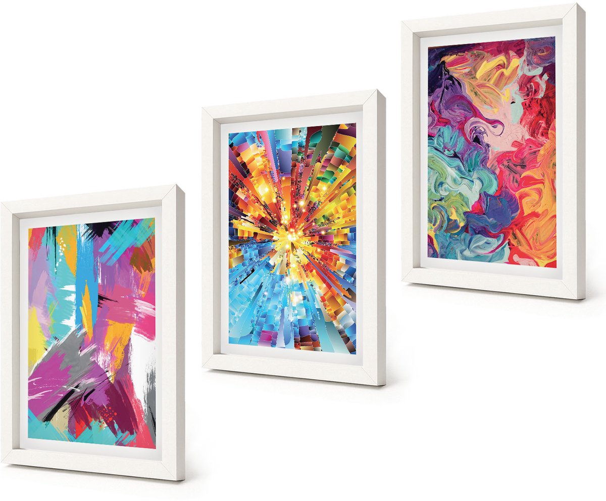 Coloray 3-Delige Schilderij Set - Kleurrijke abstracte schilderijen met dynamische patronen - 20x30 - Decoratieve Schilderijen - Woonkamer - Interieur - Interieur Decoratie