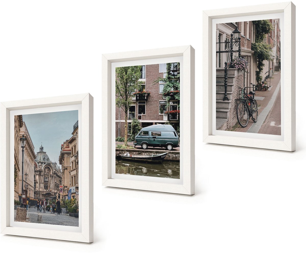 Coloray 3-Delige Schilderij Set - Rustige stedelijke uitzichten op gebouwen - 20x30 - Wanddecoratie - Muurdecoratie - Woonkamer