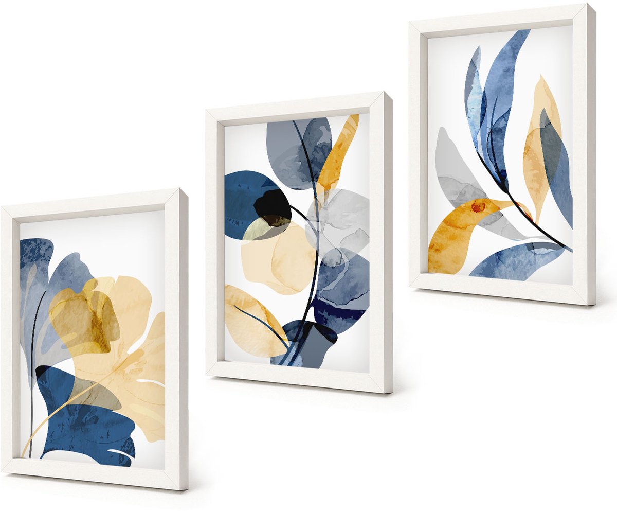 Coloray 3-Delige Schilderij Set - Plantenmotieven in aquarelstijl - 20x30 - Stijlvolle Muurdecoratie - Kantoor