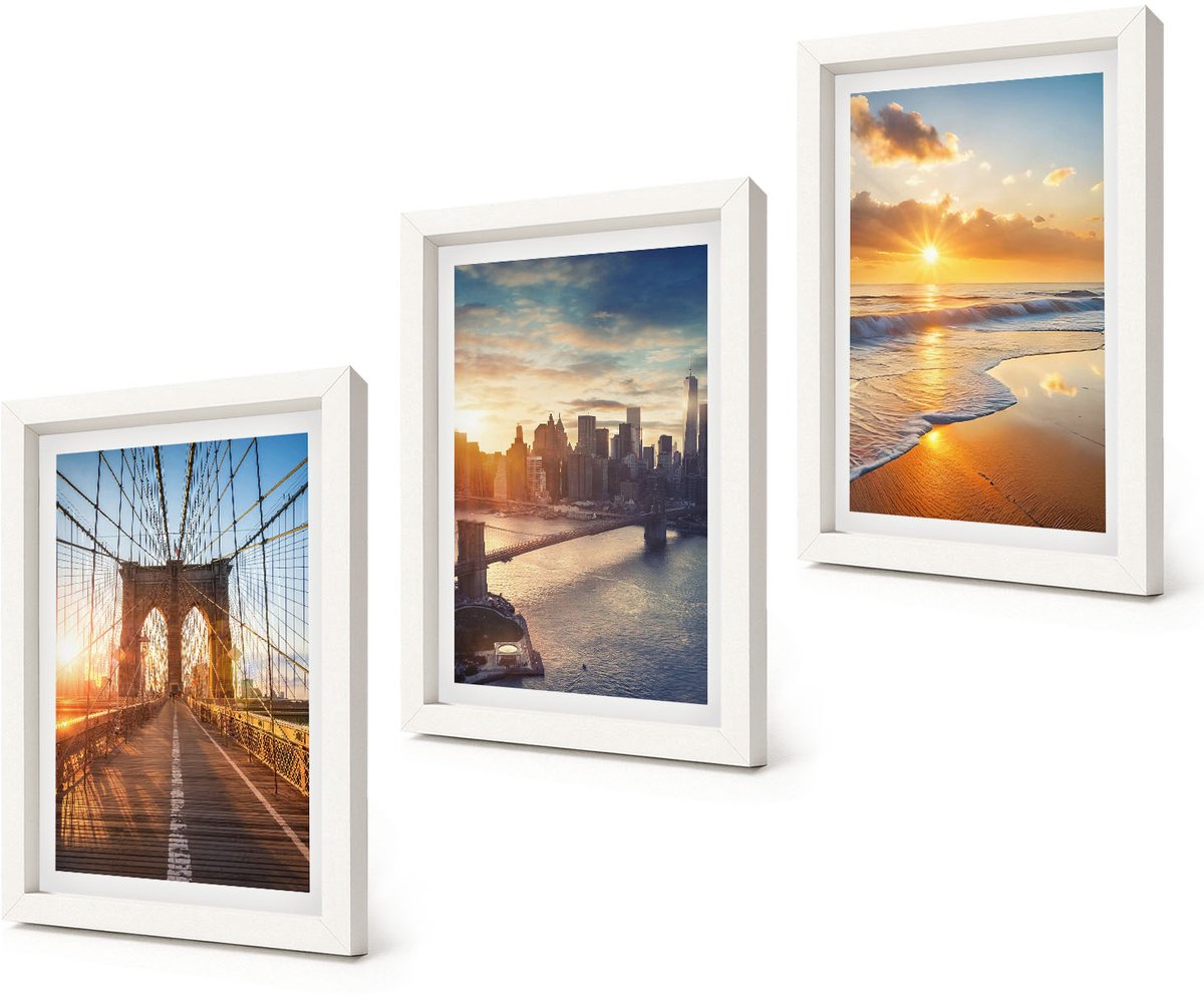 Coloray 3-Delige Schilderij Set - Bruggen en zonsondergangen in het stedelijk landschap - 20x30 - Wanddecoratie - Woonkamer Decoratie - Decoratieve Schilderijen