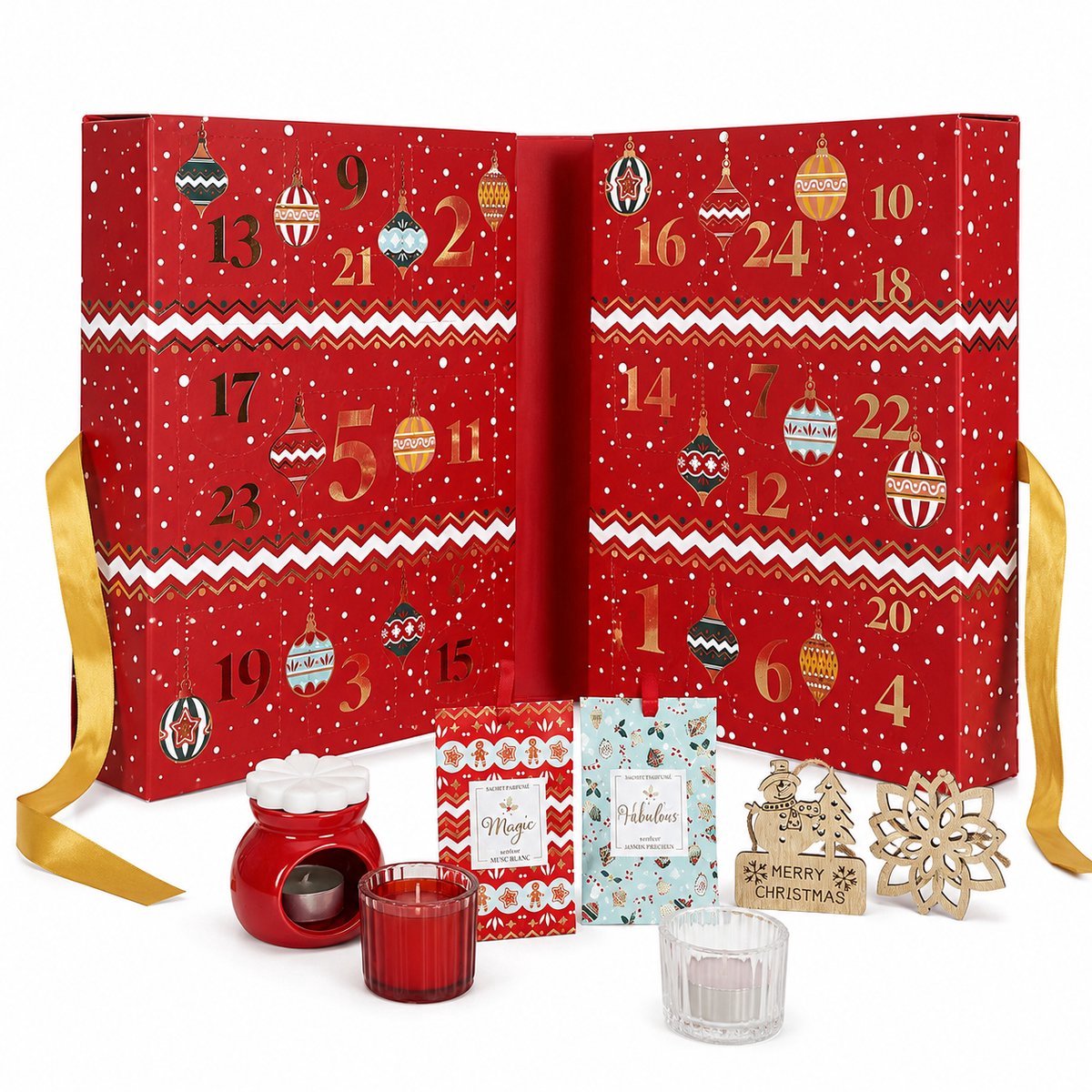 Kerstmis Adventskalender - 34 x 25 x 14 cm - Rood