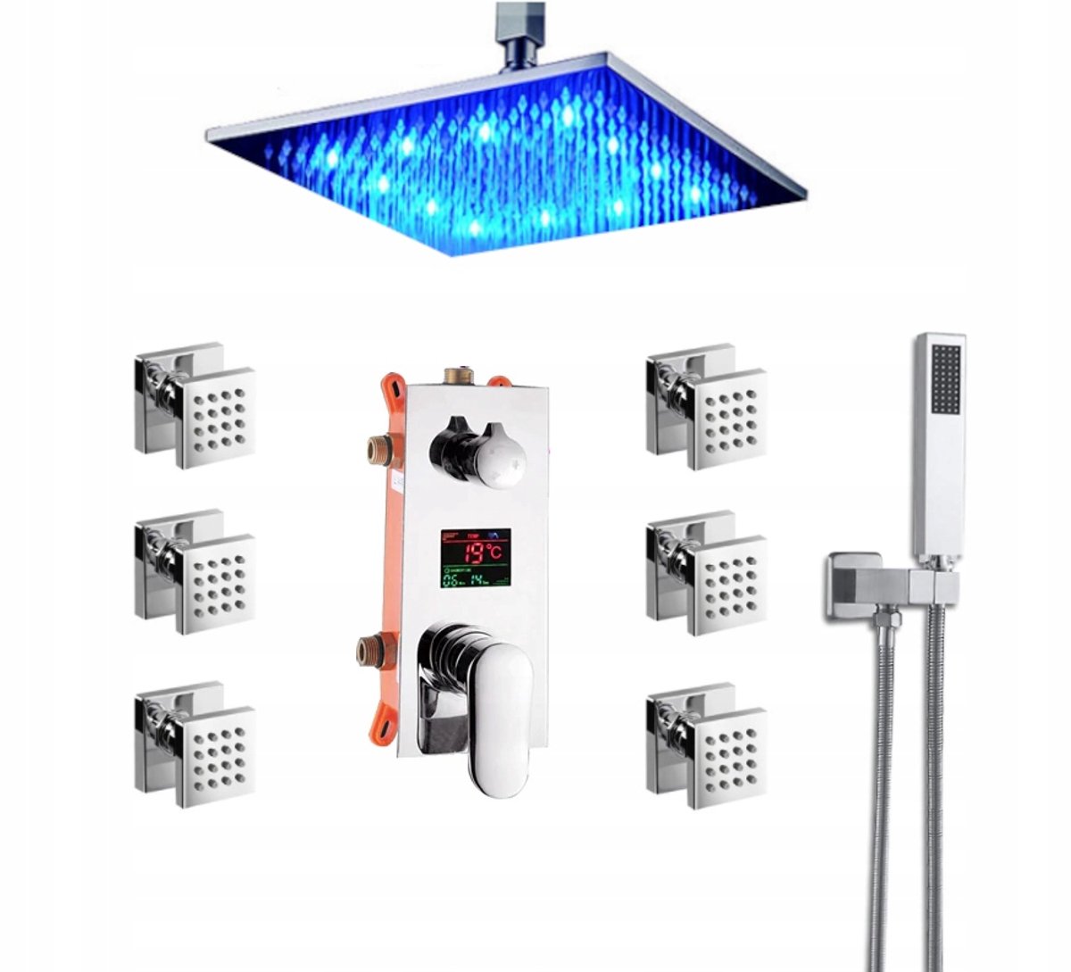 Merkloos Inbouw Doucheset met Regendouche 40cm, LED & Massagedezen