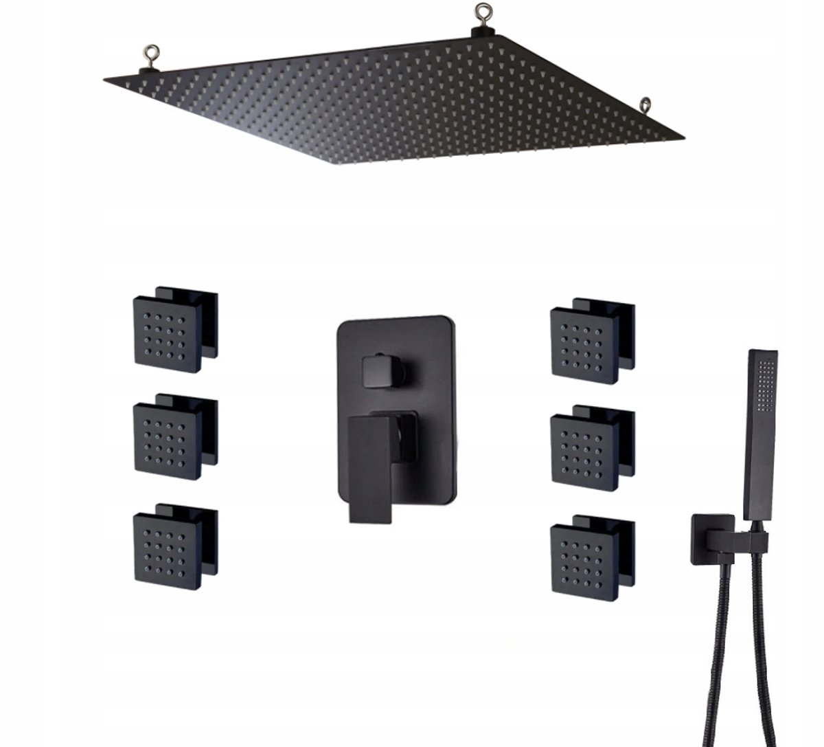 Inbouw Doucheset met Regendouche 50cm & Hydromassage - Mat Zwart
