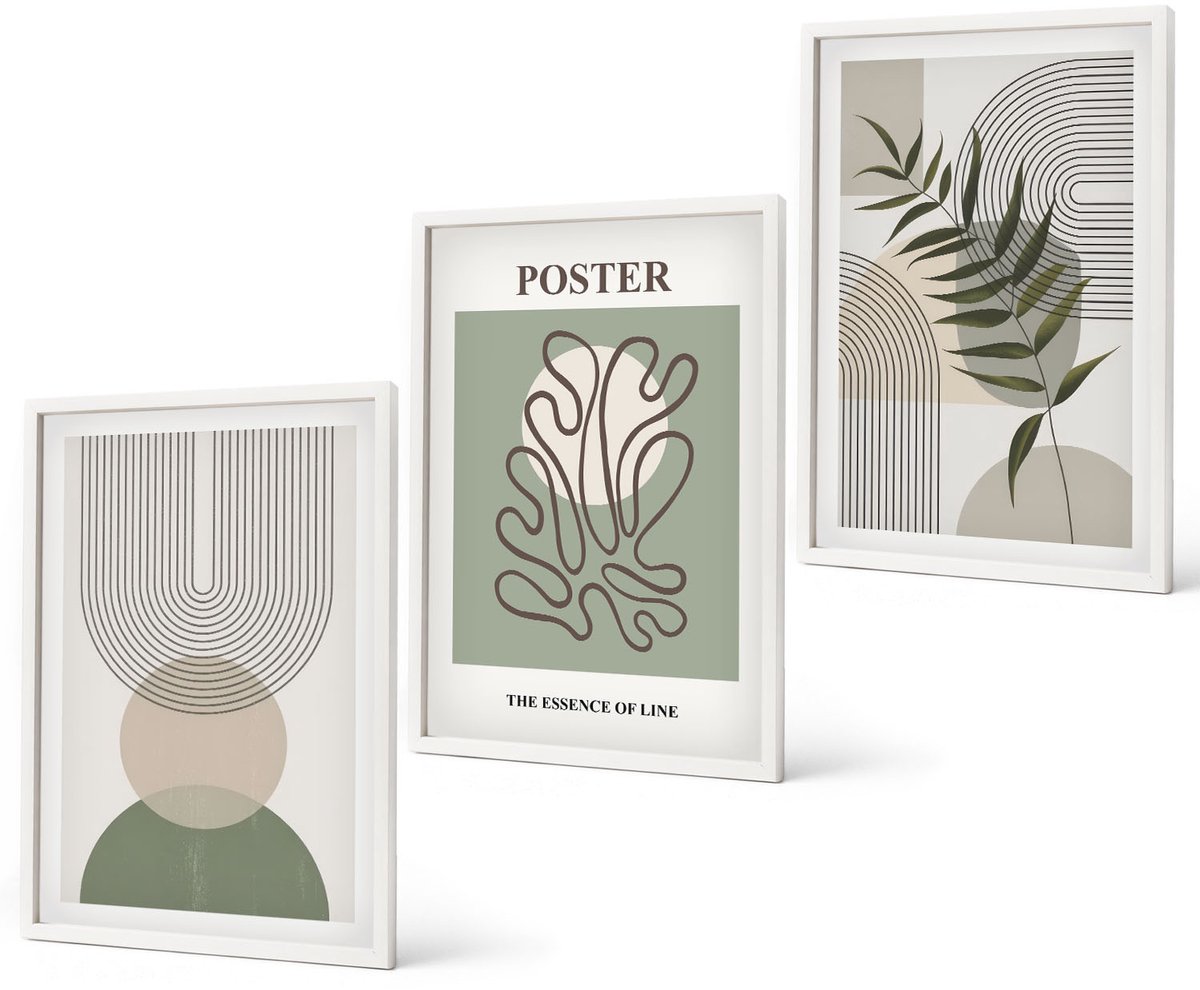 Coloray 3-Delige Schilderij Set - Geometrische Abstracte Botanische Patronen Poster - 40 x 60 - Decoratieve Schilderijen - Woonkamer - Interieur - Moderne Wanddecoratie
