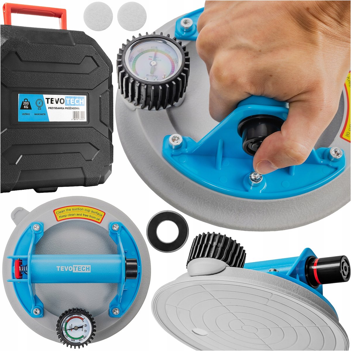 Vacuüm Glaszuignap met Manometer - 200 kg Draagvermogen