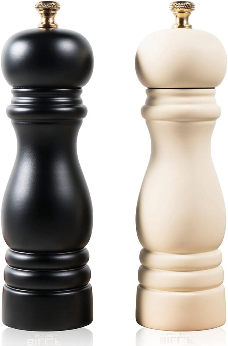 Verte Zout en Peper Molen Set - Zout- en Pepermolen Set - Houten Pepermolen - Handbediende Zout- en Pepermolens - Navulbaar - 17,8 CM met Verstelbare Keramische Maalrotor - Zwart en Beige