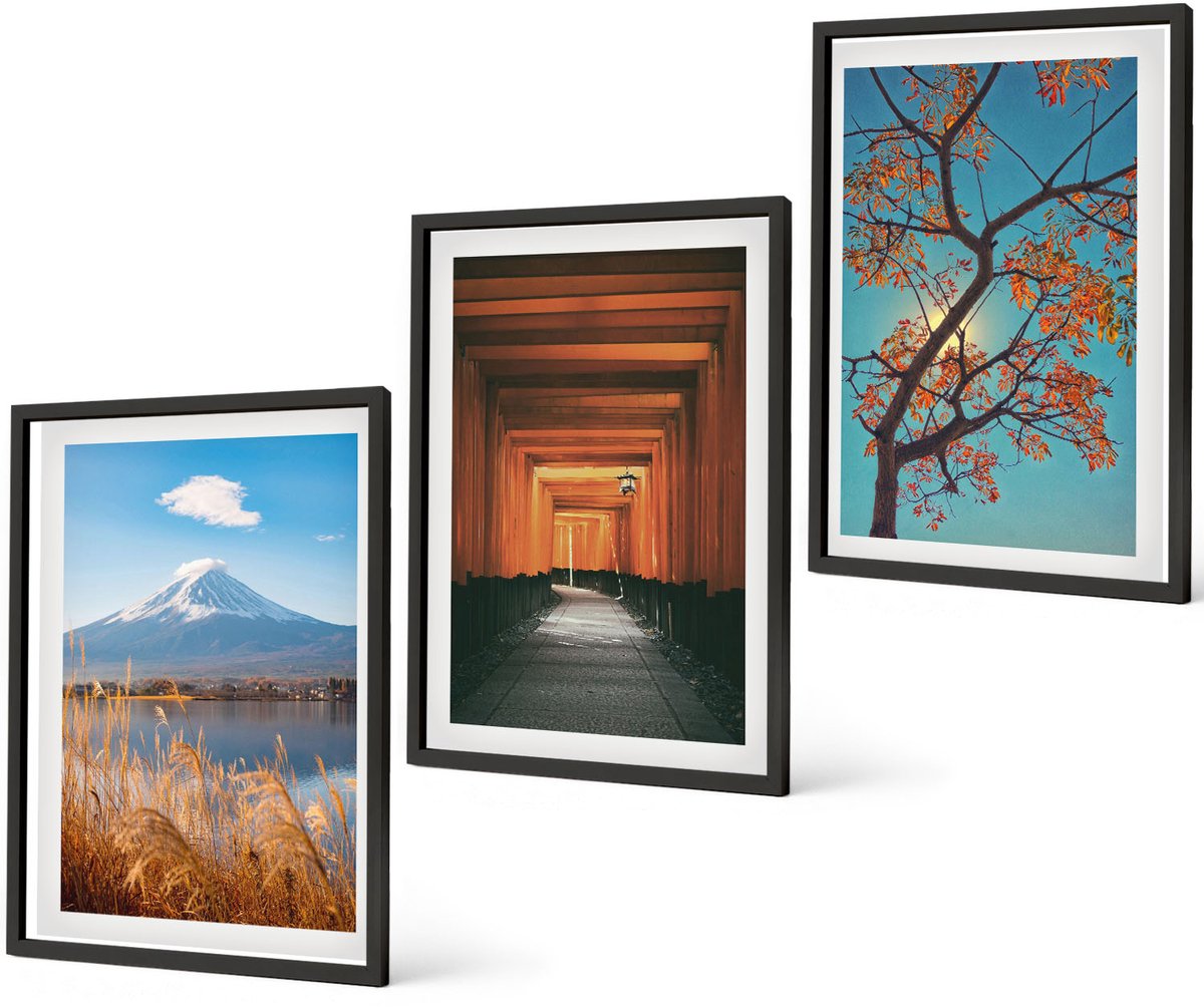 Coloray 3-Delige Schilderij Set - Japanse Landschappen, Natuur En Architectuur Van Azië - 40 x 60 cm - Wanddecoratie - Schilderijen Set - Interieur