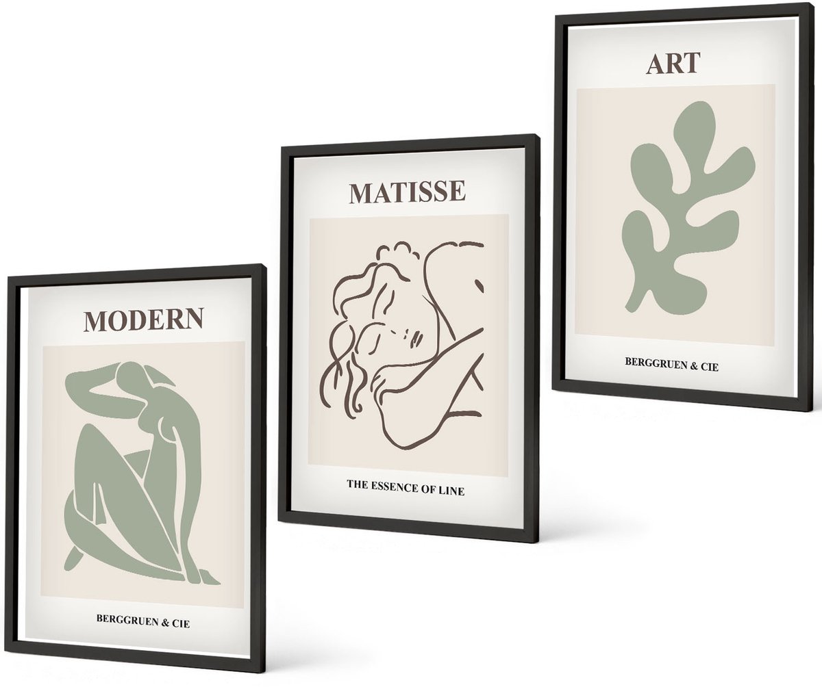 Coloray 3-Delige Schilderij Set - Stijlvolle Personages En Planten In Een Minimalistisch Ontwerp. - 40 x 60 cm - Wanddecoratie - Moderne Interieurdecoratie - Interieur Decoratie